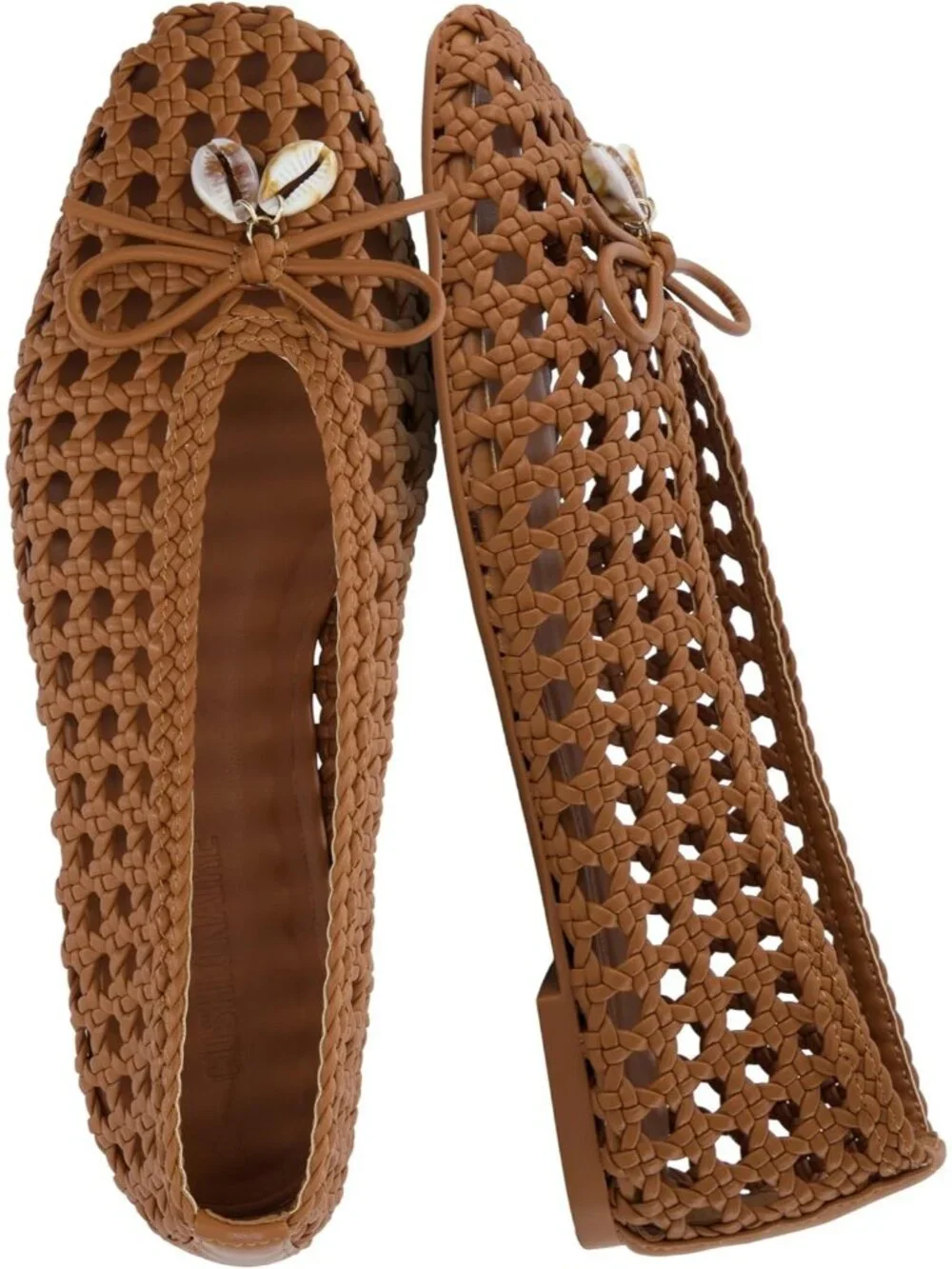 Women's Cognac Faux Leather Witty Hand Woven Ballet Comfortable Pointed Toe Flat